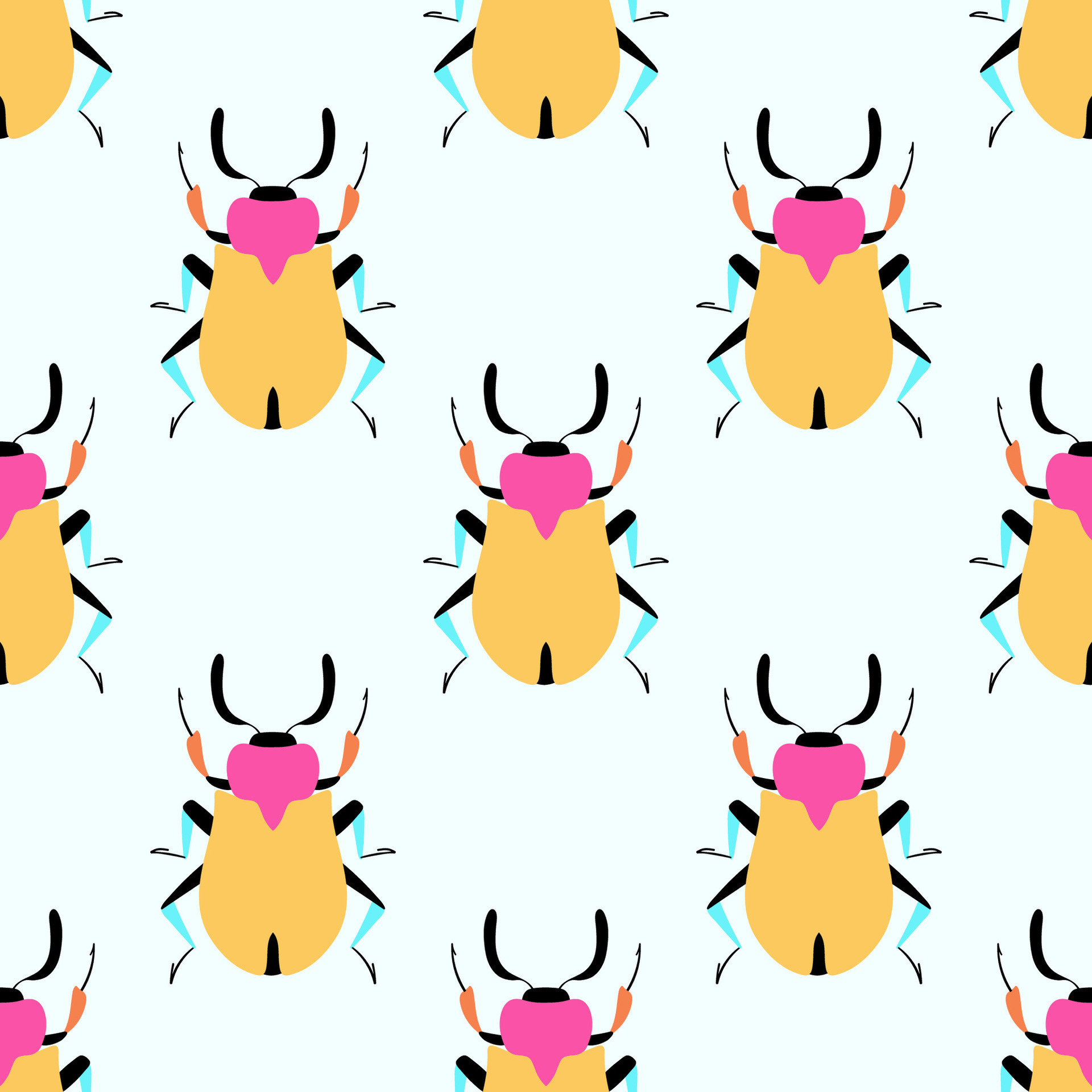 Summer background with yellow bugs. Seamless pattern with cartoon
