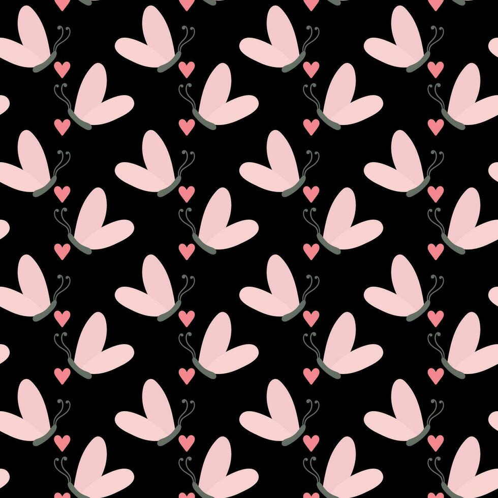 Night pink butterflies. Seamless pattern with cartoon elements. vector