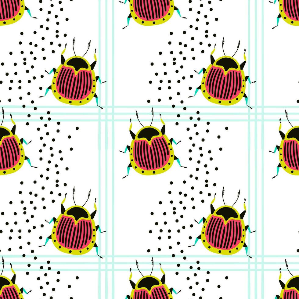 Funny bugs with spots and stripes. Seamless pattern with cartoon element vector