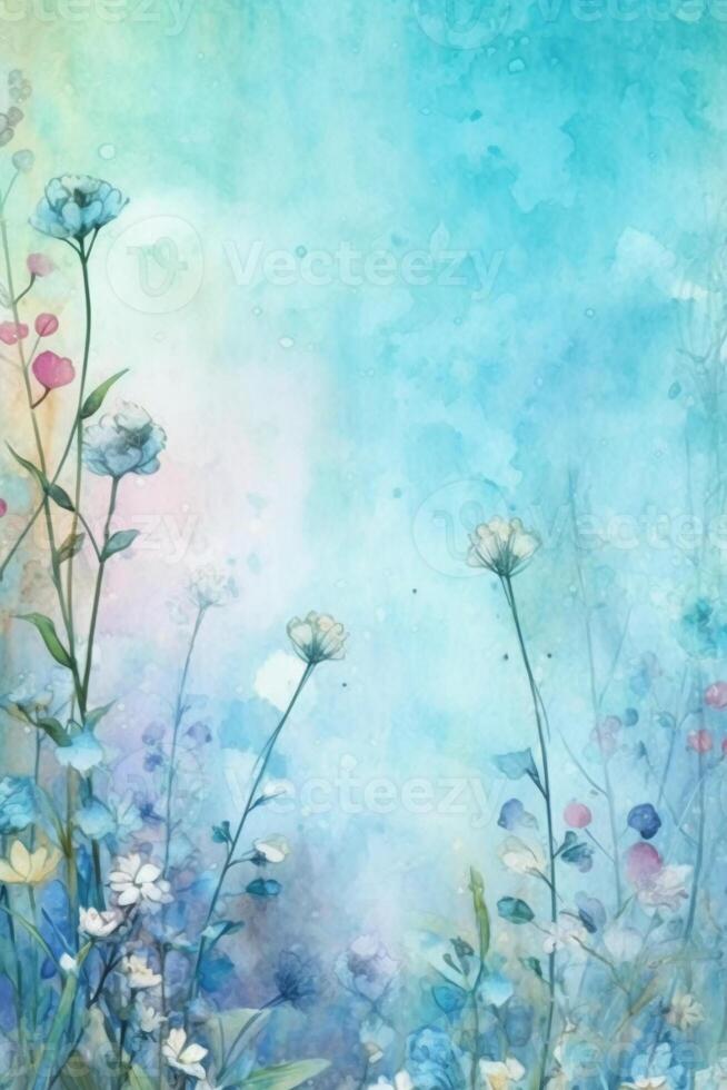 light blue background paper texture tiny petal flower painting in watercolor style. photo