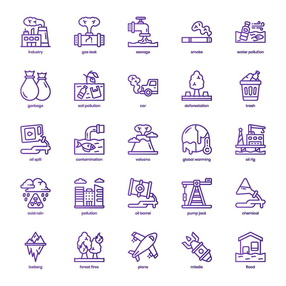 Pollution icon pack for your website design, logo, app, and user interface. Pollution icon basic line gradient design. Vector graphics illustration and editable stroke.