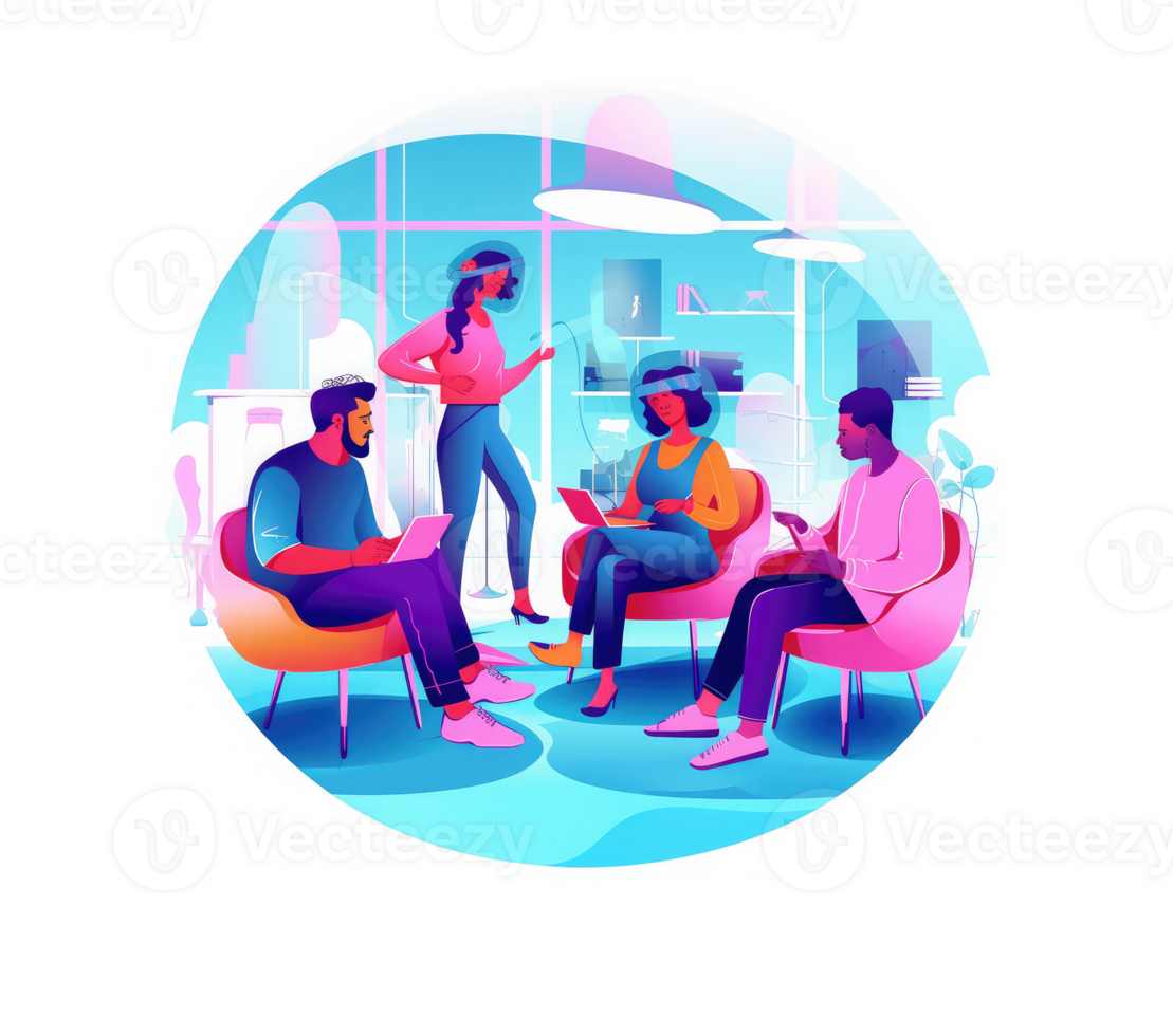 people using VR headset sitting . png