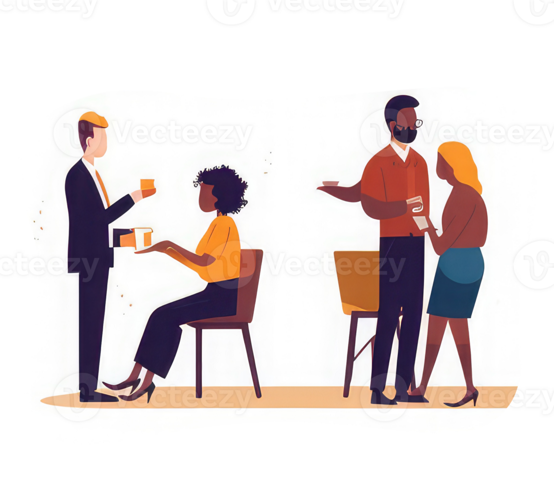 People working in the office, sitting at the desk, standing around . png