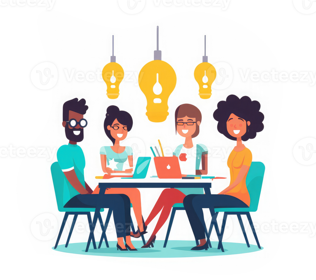 A group of professionals working together at a table or using digital collaboration and communication tools to efficiently manage project . png