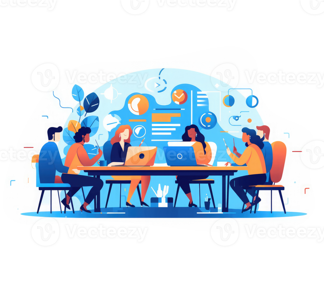 une groupe de professionnels travail ensemble à une table ou en utilisant numérique collaboration et la communication outils à efficacement gérer projet . ai généré png