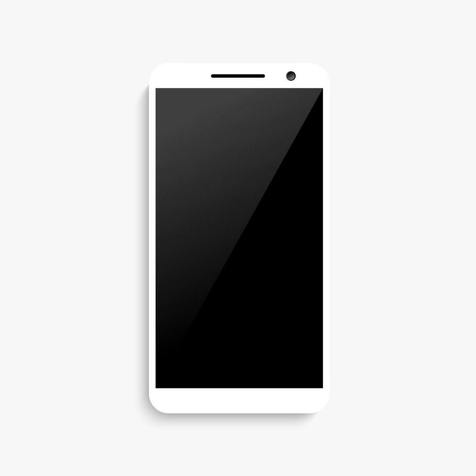 Realistic Smartphone White Frame Black Glossy Display Vector Mockup Template