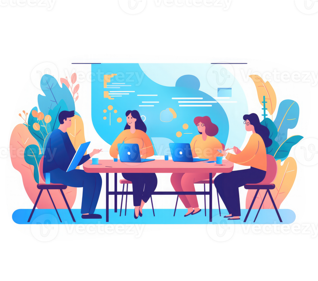 A group of professionals working together at a table or using digital collaboration and communication tools to efficiently manage project . png