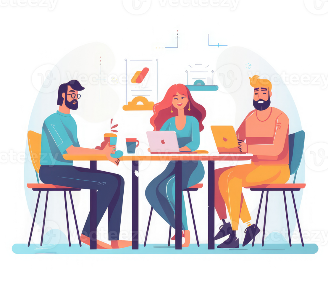 A group of professionals working together at a table or using digital collaboration and communication tools to efficiently manage project . png