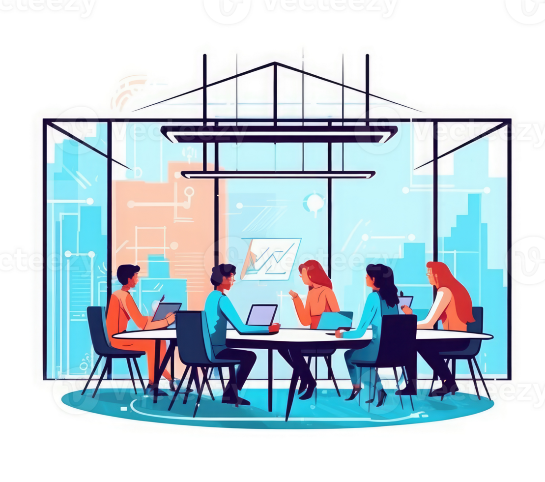 A group of professionals working together at a table or using digital collaboration and communication tools to efficiently manage project . png