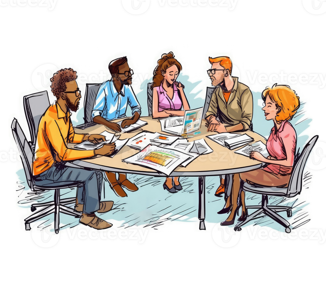 A group of professionals working together at a table or using digital collaboration and communication tools to efficiently manage project . png
