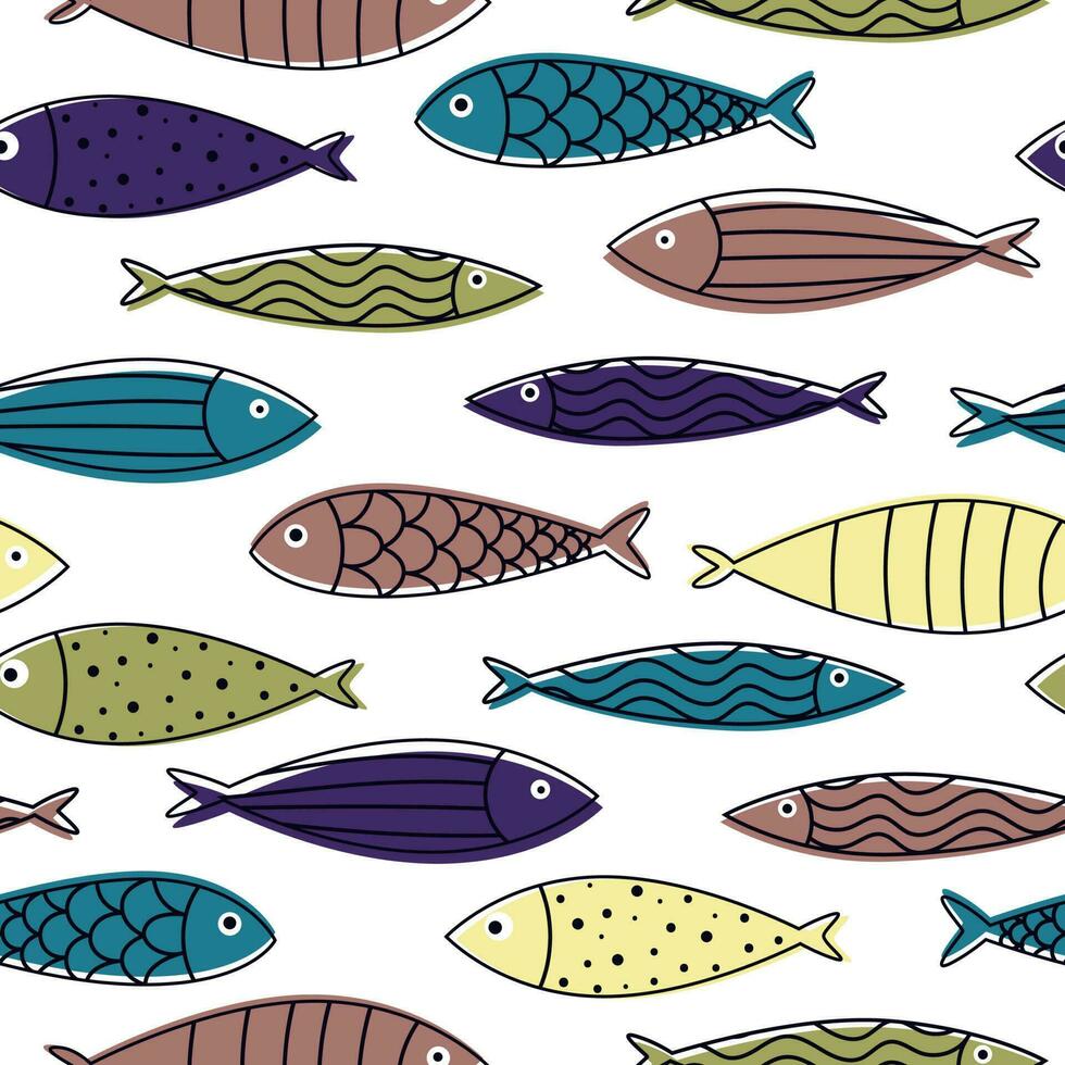 doodle fishes pattern vector