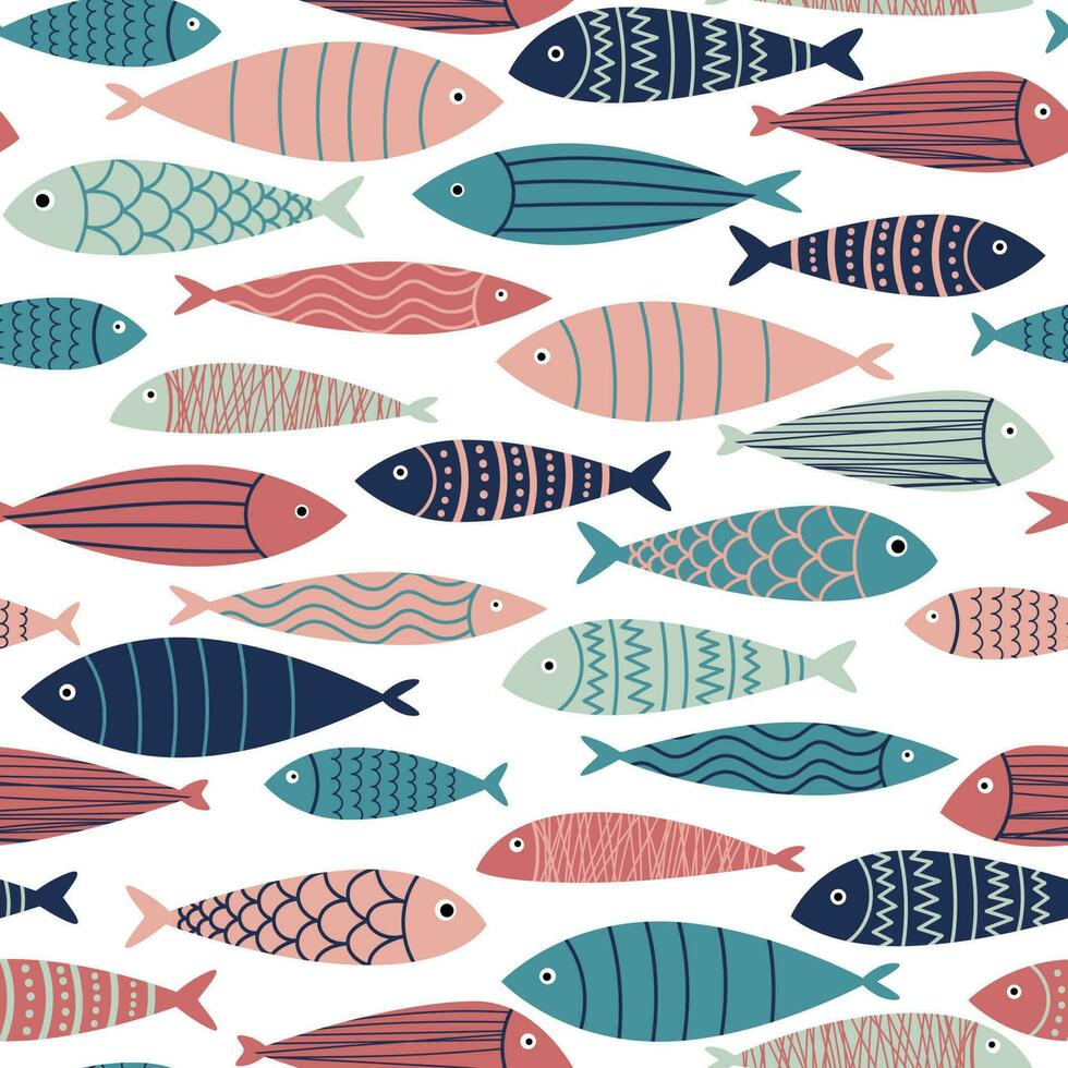 doodle fish print vector
