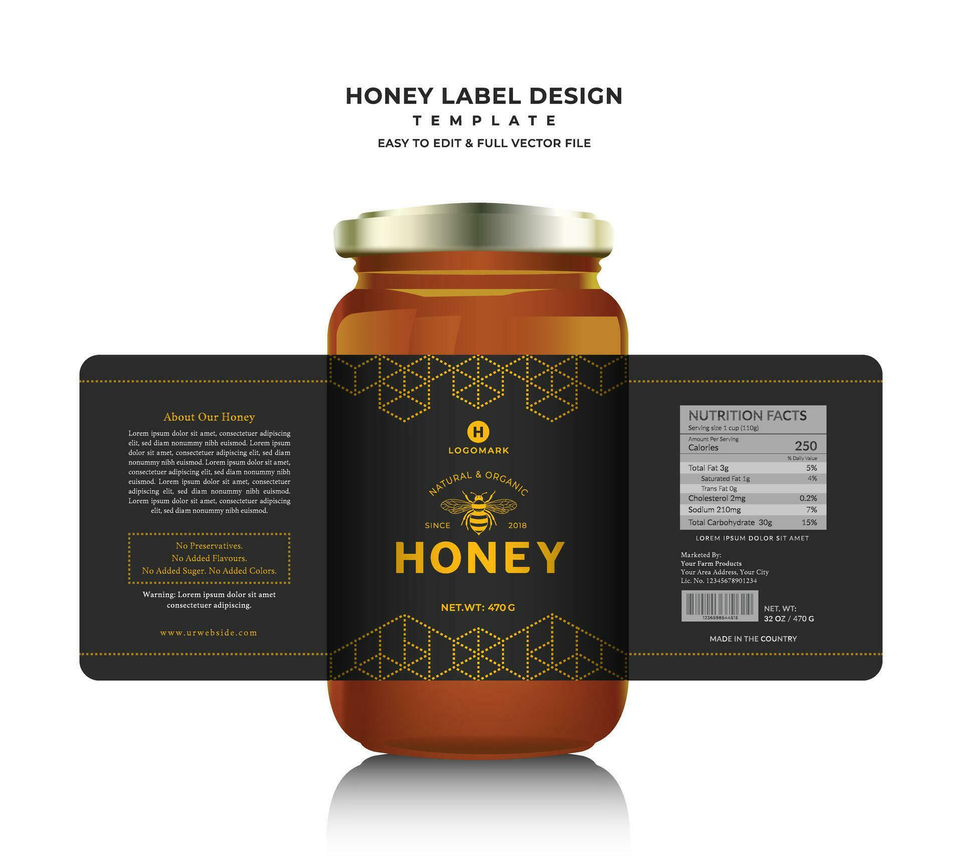 Honey Label And Honey Design Banner Natural Bee Honey Glass Jar Bottle Honey Label And Honey Design Banner Natural Bee Honey Glass Jar Bottle