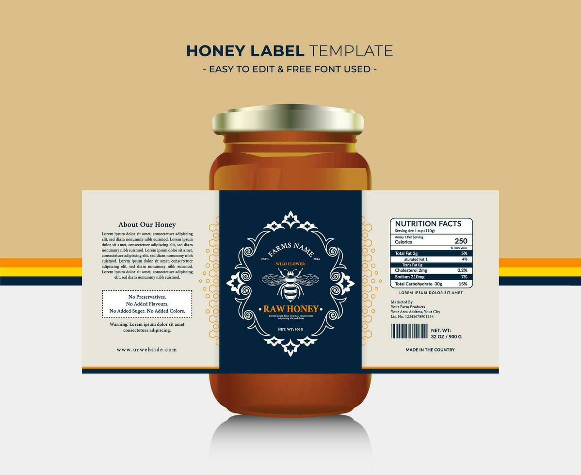 miel etiqueta y miel diseño bandera natural abeja miel vaso tarro botella pegatina creativo embalaje idea amarillo, blanco mínimo limpiar diseño antecedentes sano orgánico comida producto abeja negro etiqueta. vector