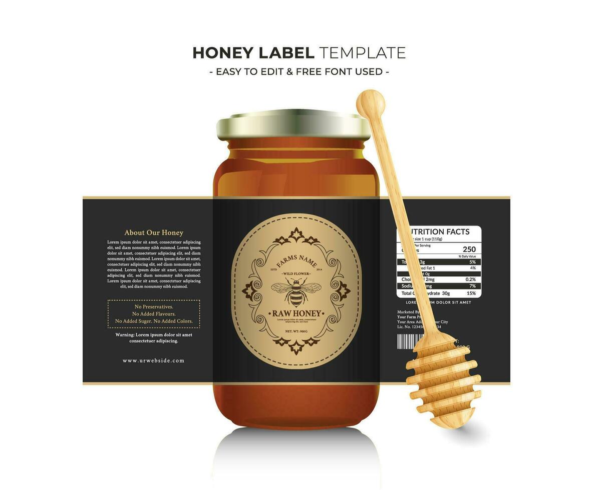 miel etiqueta y miel diseño bandera natural abeja miel vaso tarro botella pegatina creativo embalaje idea amarillo, blanco mínimo limpiar diseño antecedentes sano orgánico comida producto abeja negro etiqueta. vector