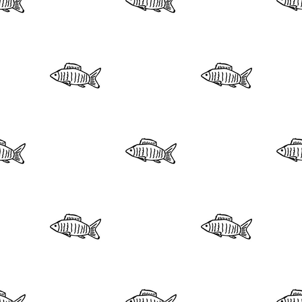 Seamless fish pattern. Drawn fish background. Seafood illustration vector