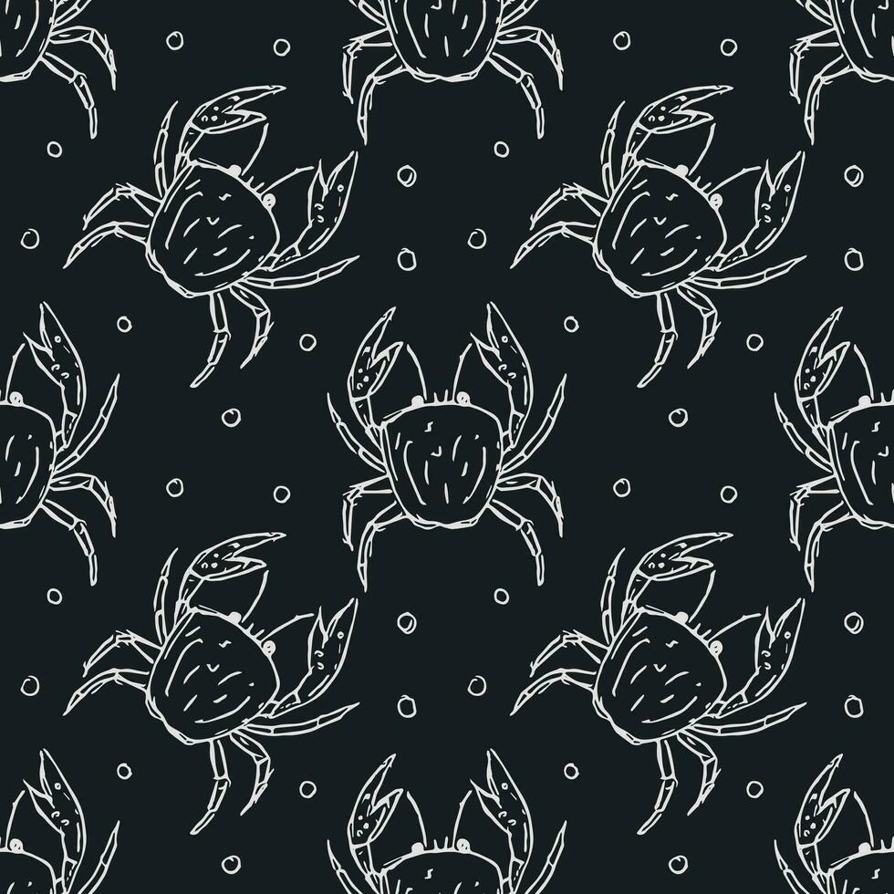 Seamless pattern with crabs. Doodle vector with crab icons. Drawn crab pattern