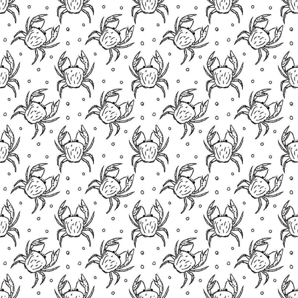 Seamless pattern with crabs. Doodle vector with crab icons. Drawn crab pattern