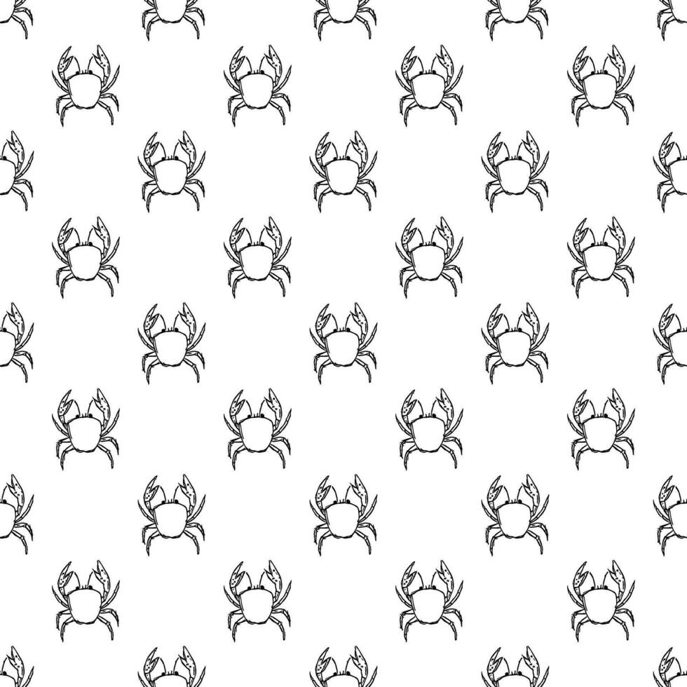 Seamless pattern with crabs. Doodle vector with crab icons. Drawn crab pattern