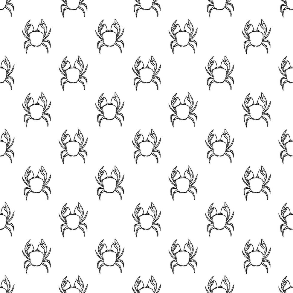 Seamless pattern with crabs. Doodle vector with crab icons. Drawn crab pattern