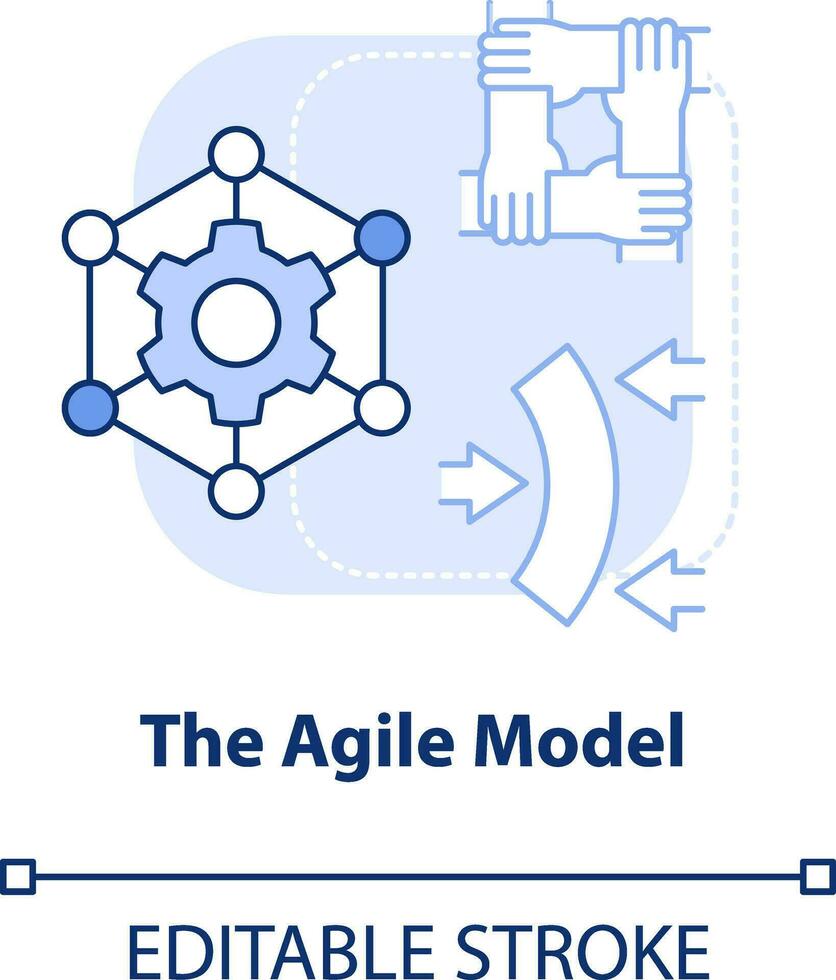 ágil modelo ligero azul concepto icono. tecnología y redes. suministro cadena tipo resumen idea Delgado línea ilustración. aislado contorno dibujo. editable carrera vector