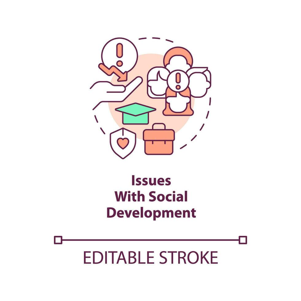 Issues with social development concept icon. Achieving inclusive growth barrier abstract idea thin line illustration. Isolated outline drawing. Editable stroke vector