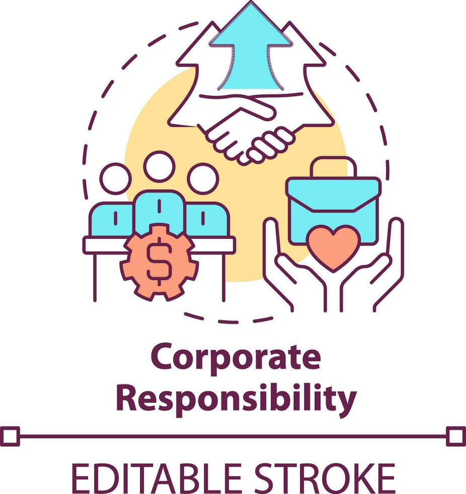 Corporate responsibility concept icon. Type of CSR abstract idea thin line illustration. Corporation accountability. Isolated outline drawing. Editable stroke vector