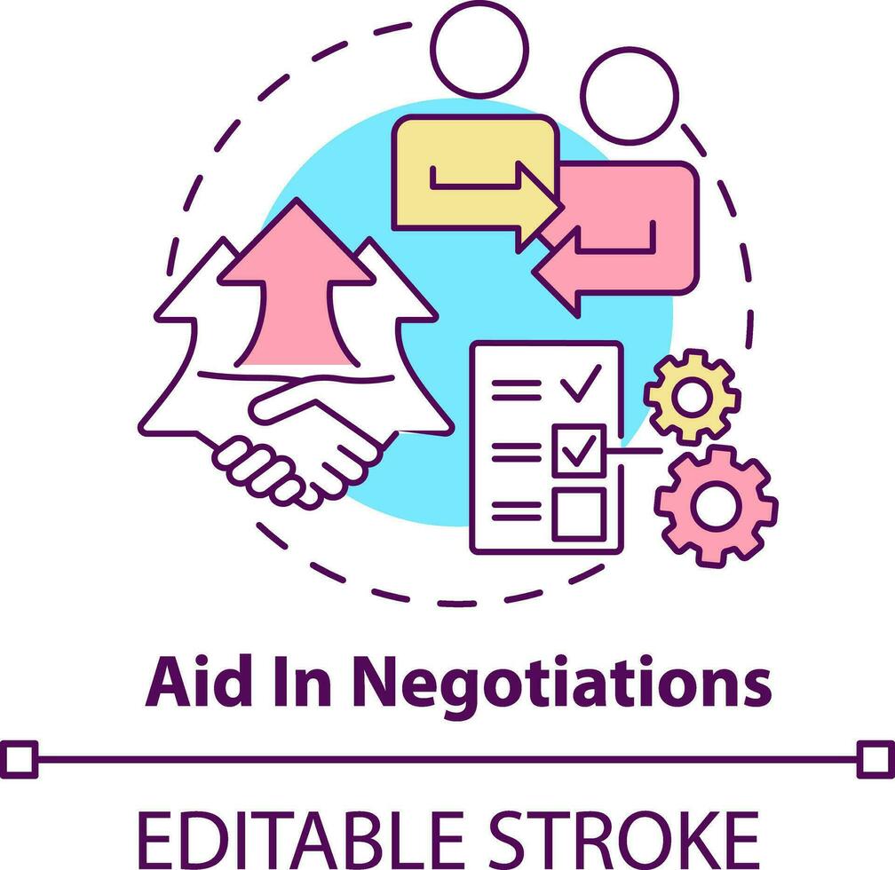 Aid in negotiations concept icon. Business ethics benefit abstract idea thin line illustration. Negotiating with suppliers. Isolated outline drawing. Editable stroke vector