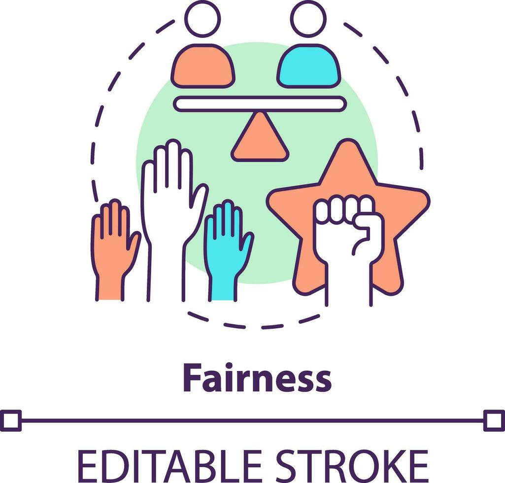 Fairness concept icon. Organizational ethics element abstract idea thin line illustration. Justice and equality of access. Isolated outline drawing. Editable stroke vector