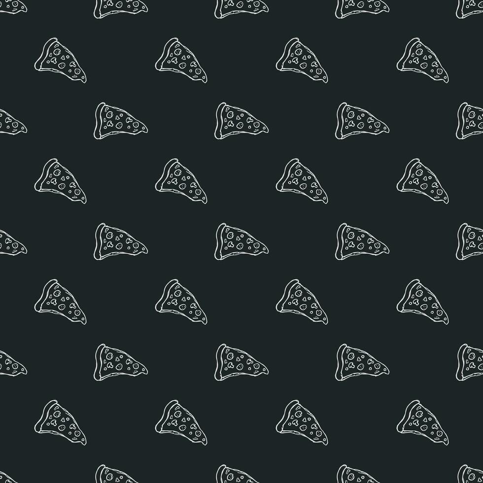 Seamless pizza pattern. Drawn pizza background. Doodle vector pizza illustration