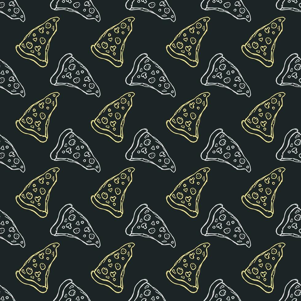 Seamless pizza pattern. Drawn pizza background. Doodle vector pizza illustration