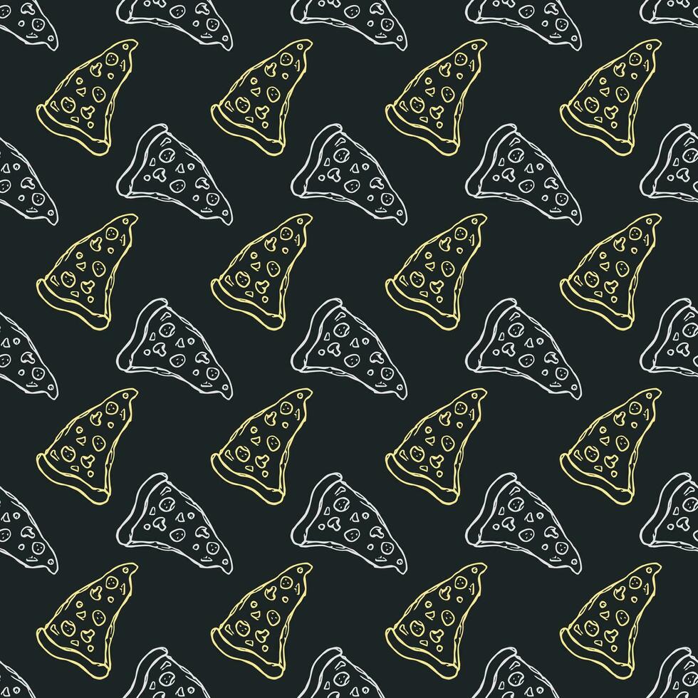 Seamless pizza pattern. Drawn pizza background. Doodle vector pizza illustration