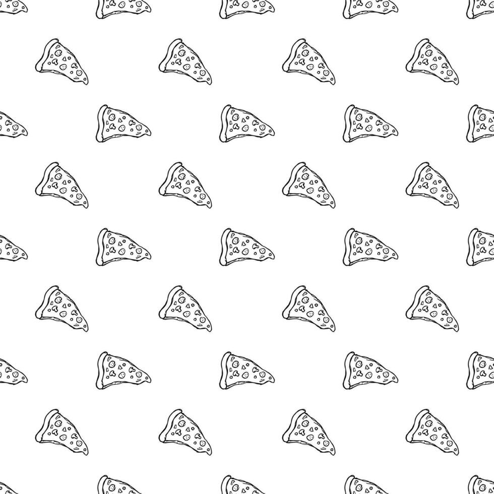 Seamless pizza pattern. Drawn pizza background. Doodle vector pizza illustration