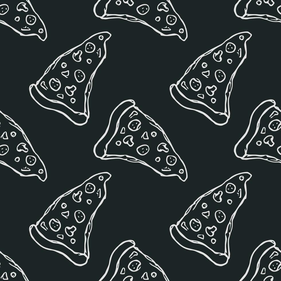 Seamless pizza pattern. Drawn pizza background. Doodle vector pizza illustration