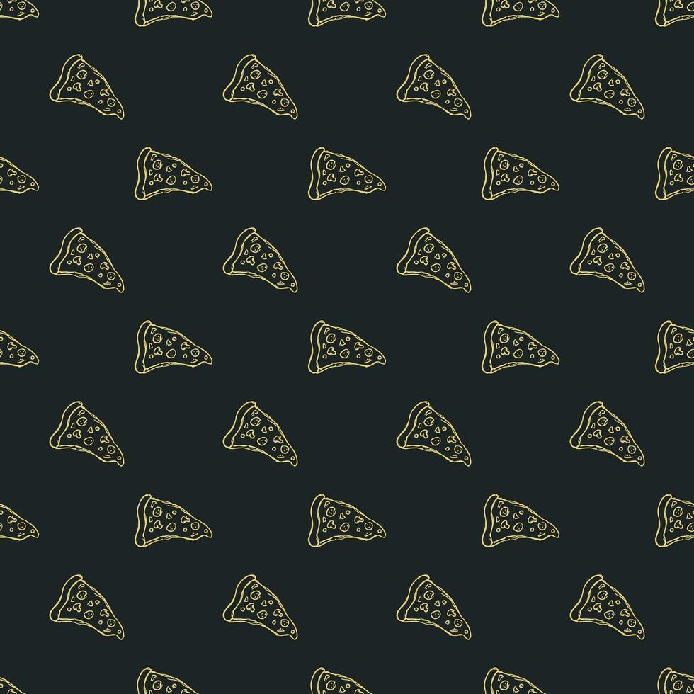 Seamless pizza pattern. Drawn pizza background. Doodle vector pizza illustration