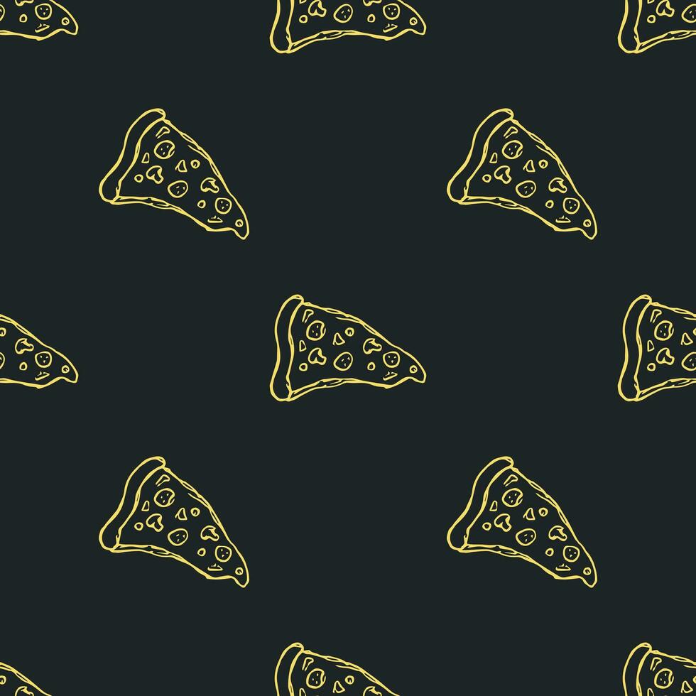 Seamless pizza pattern. Drawn pizza background. Doodle vector pizza illustration