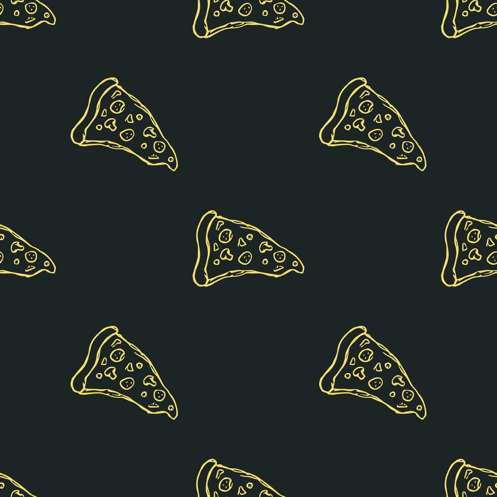 Seamless pizza pattern. Drawn pizza background. Doodle vector pizza illustration