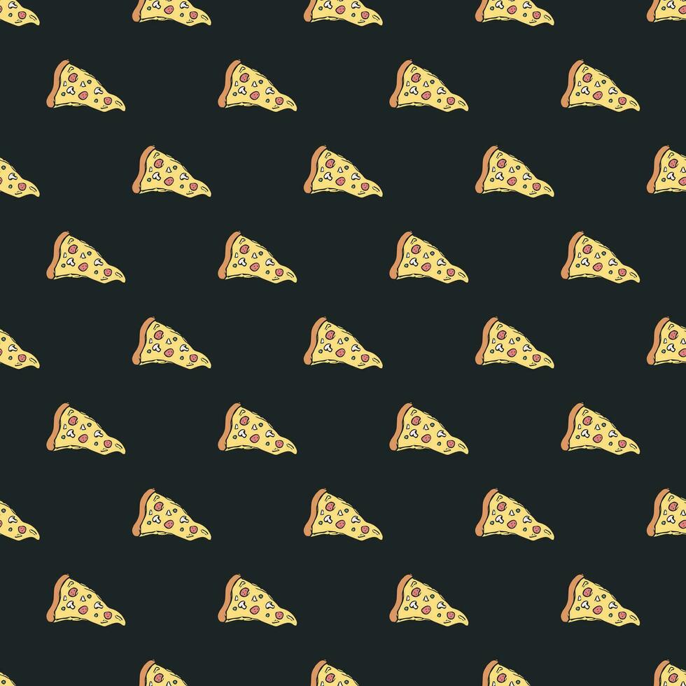 Seamless pizza pattern. Drawn pizza background. Doodle vector pizza illustration