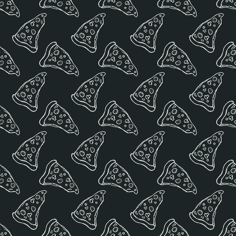 Seamless pizza pattern. Drawn pizza background. Doodle vector pizza illustration