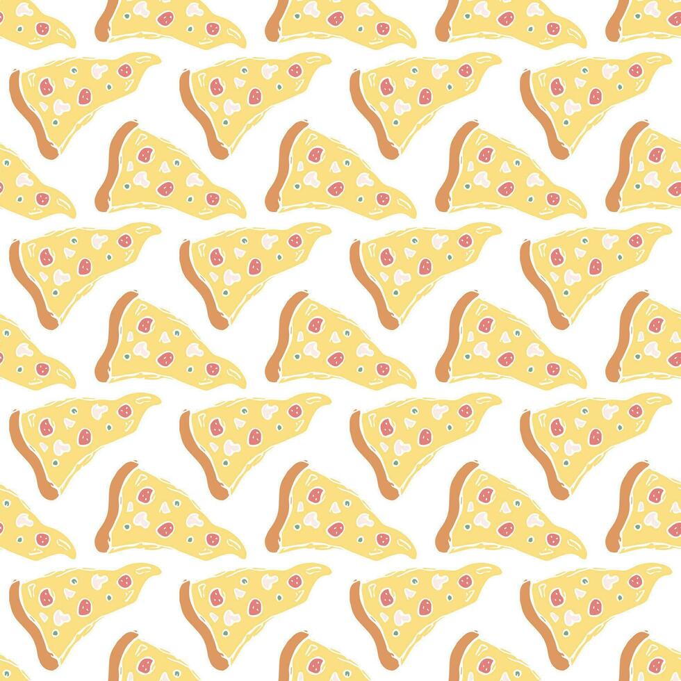 Seamless pizza pattern. Drawn pizza background. Doodle vector pizza illustration