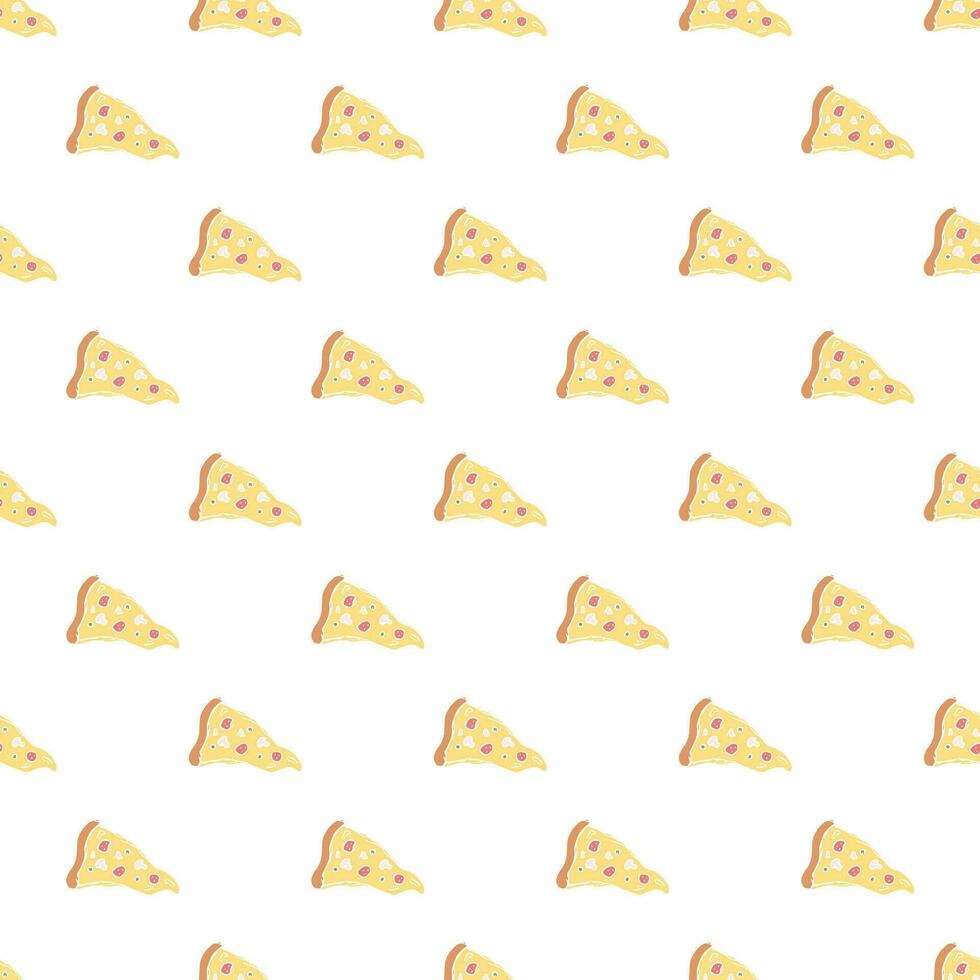 Seamless pizza pattern. Drawn pizza background. Doodle vector pizza illustration