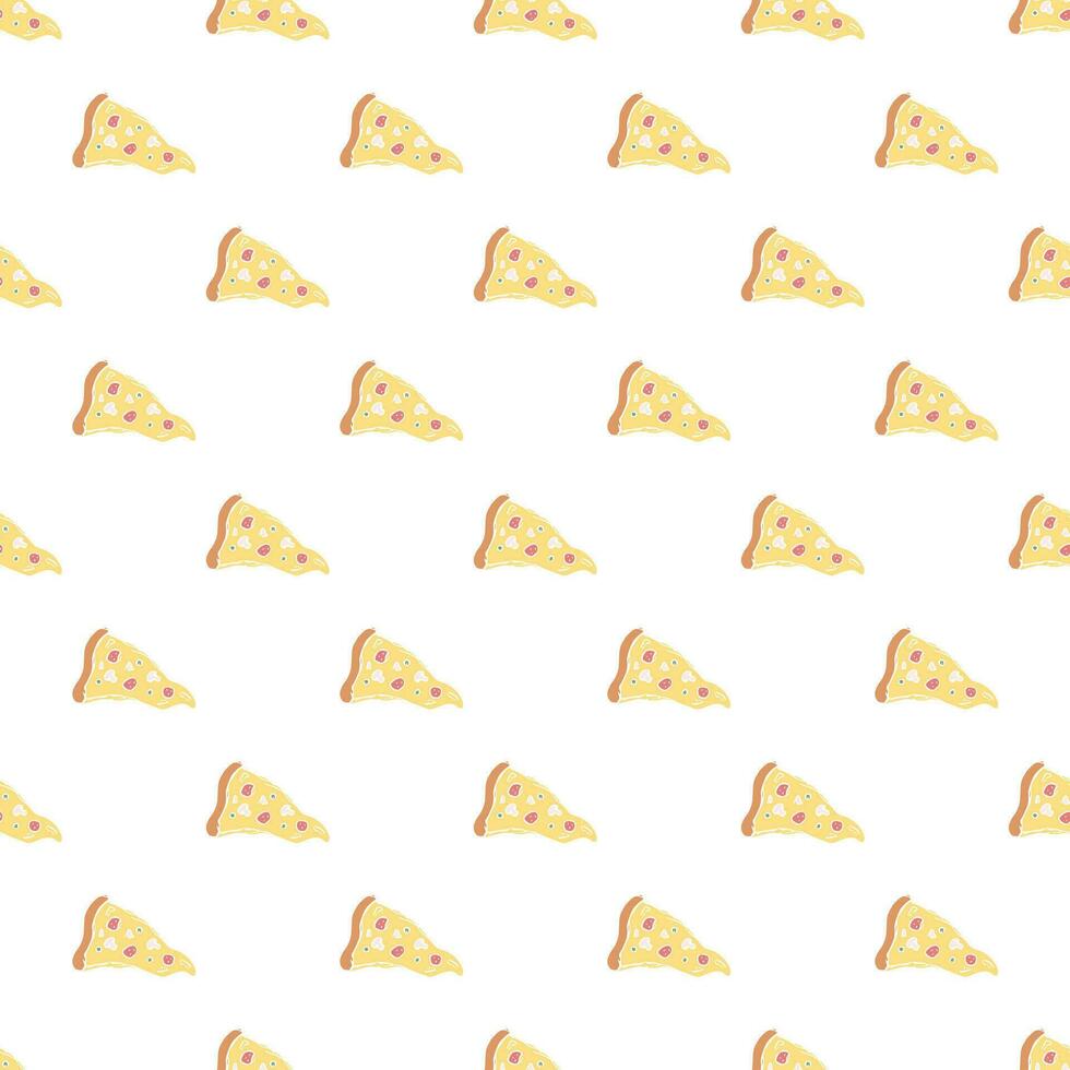 Seamless pizza pattern. Drawn pizza background. Doodle vector pizza illustration