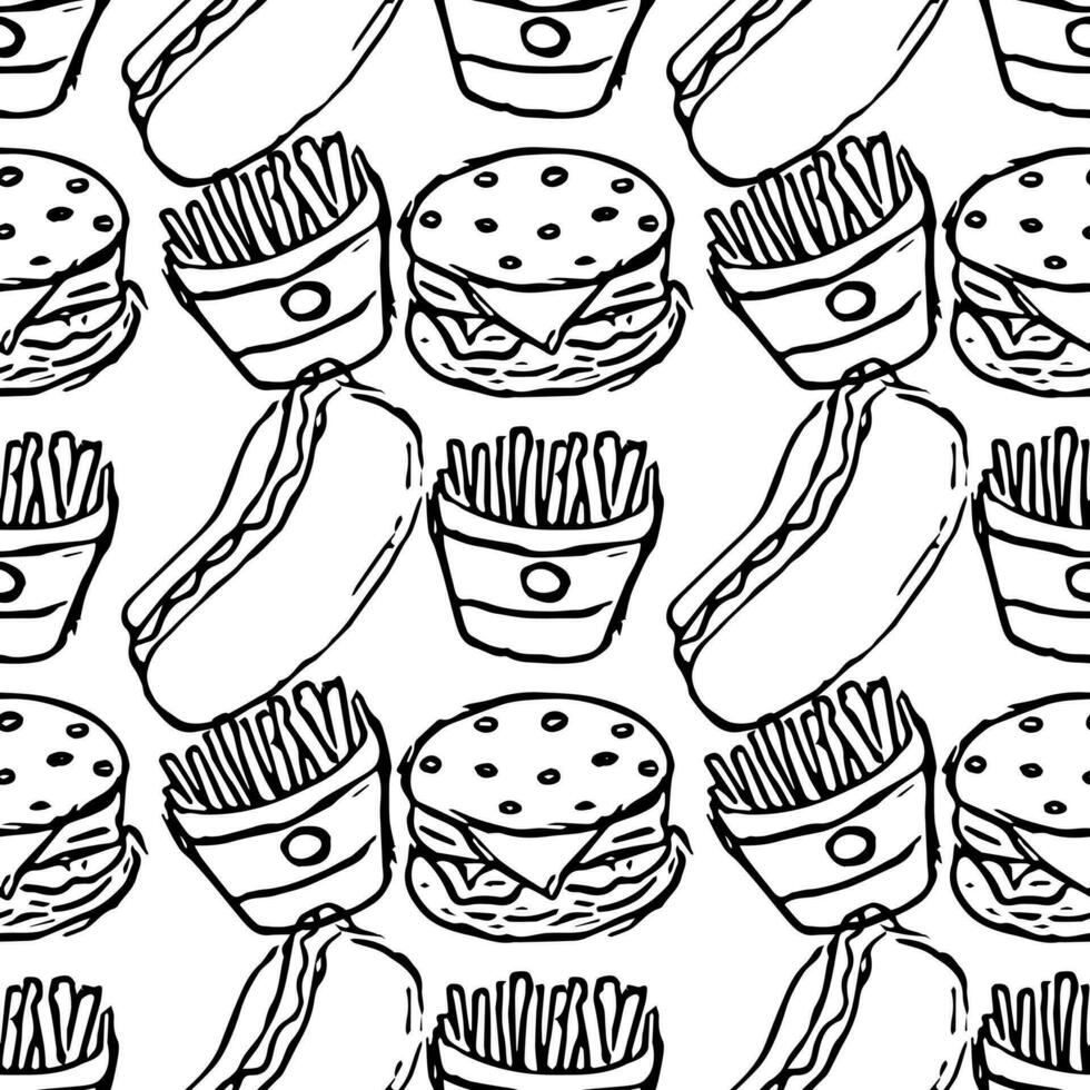 Seamless fast food pattern. fast food background vector