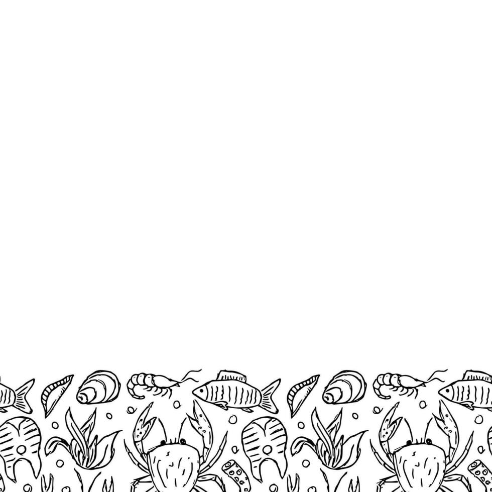 Seafood background. Drawn seafood illustration with place for text vector