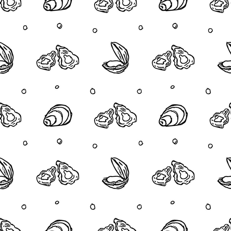 Seamless seafood pattern. Drawn seafood background vector