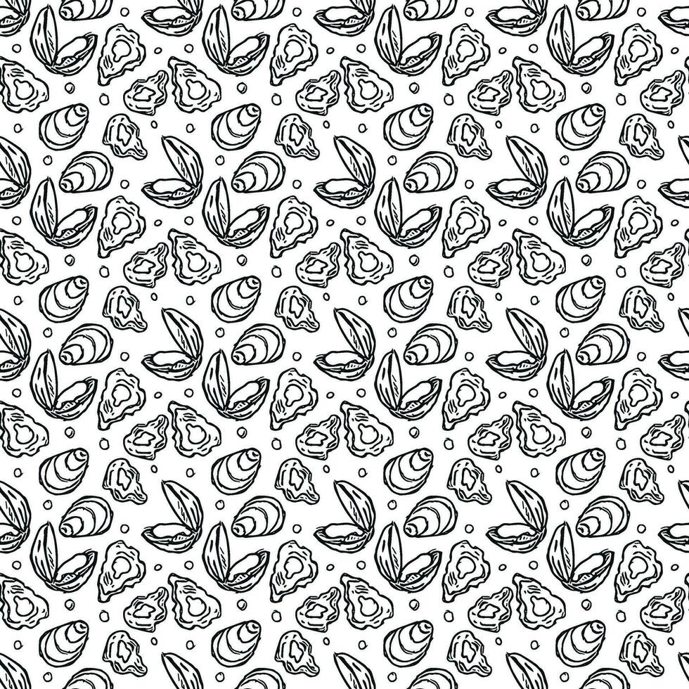 Seamless seafood pattern. Drawn seafood background vector
