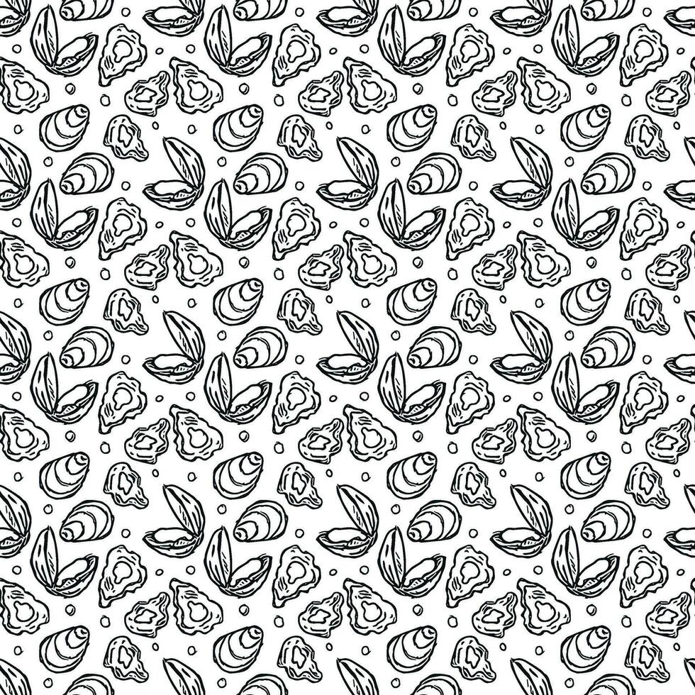 Seamless seafood pattern. Drawn seafood background vector