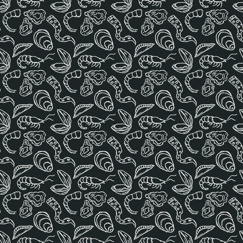 Seamless seafood pattern. Drawn seafood background vector