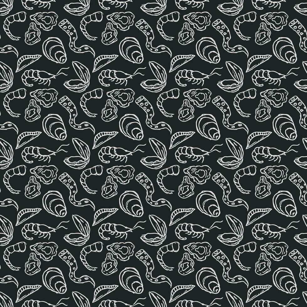 Seamless seafood pattern. Drawn seafood background vector