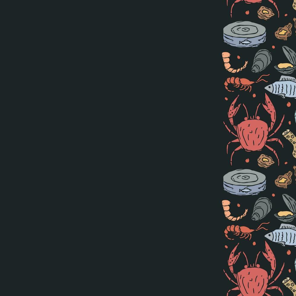 Seafood background. Drawn seafood illustration with place for text vector